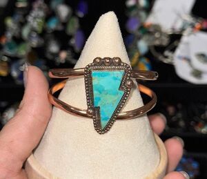 Turquoise Lightning Bolt Pure Copper Cuff Bracelet